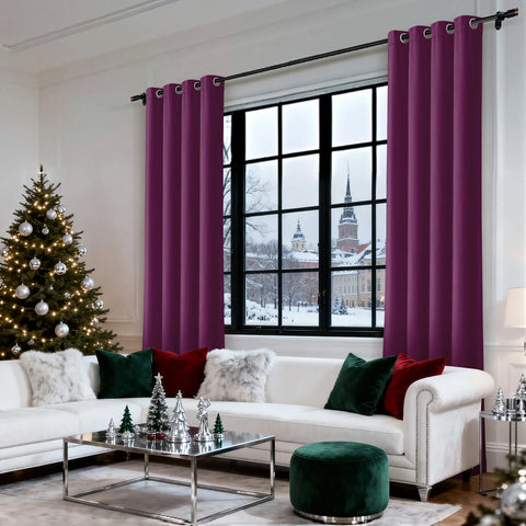 MJ11 Christmas Soft Velvet Blackout Drapes For Bedroom Living Room Holiday Decorations 1 Panel