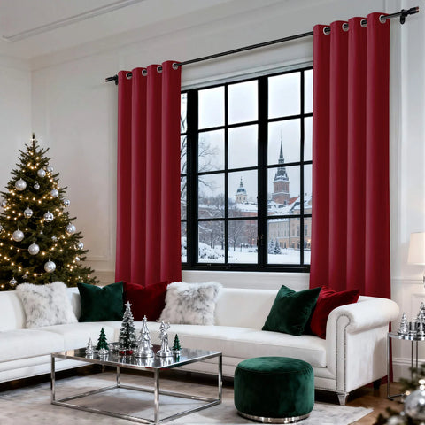 MJ11 Christmas Soft Velvet Blackout Drapes For Bedroom Living Room Holiday Decorations 1 Panel