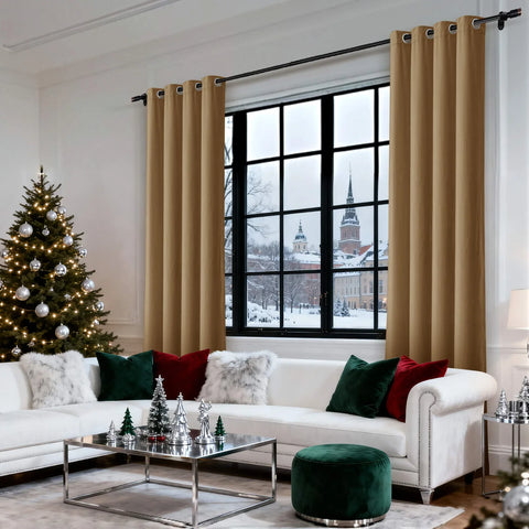 MJ11 Christmas Soft Velvet Blackout Drapes For Bedroom Living Room Holiday Decorations 1 Panel