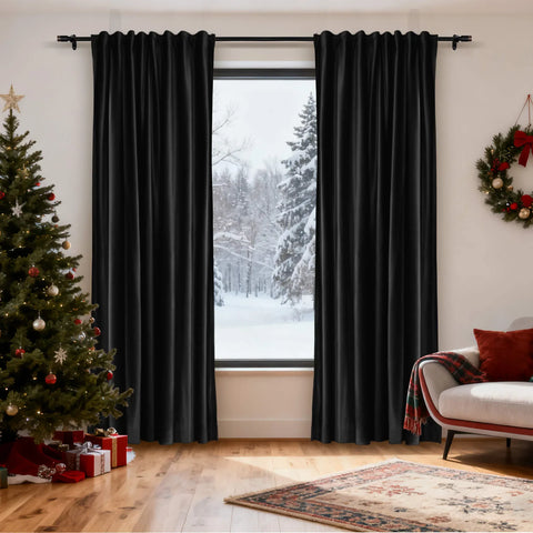 MJ11 Christmas Soft Velvet Blackout Drapes For Bedroom Living Room Holiday Decorations 1 Panel