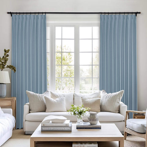 Frank Heavyweight Linen Blend Blackout Curtains - Thermal Insulated, Room Darkening, Pinch Pleat Drapes 1 Panel