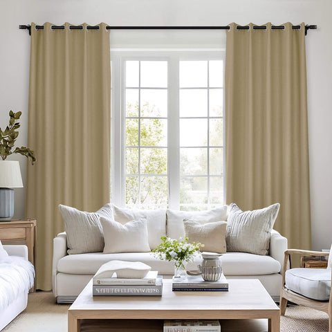 Frank Room Darkening Linen Blend Curtains Heavy Weight Thermal Blackout Drapes Grommet 1 Panel