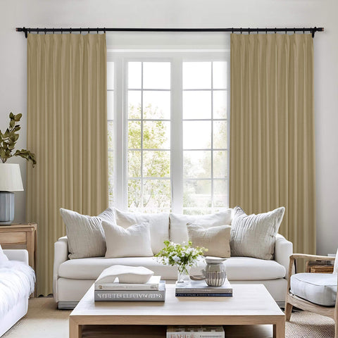 Frank Heavyweight Linen Blend Blackout Curtains - Thermal Insulated, Room Darkening, Pinch Pleat Drapes 1 Panel