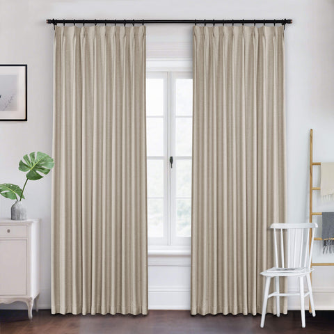 Frank Heavyweight Linen Blend Blackout Curtains - Thermal Insulated, Room Darkening, Pinch Pleat Drapes 1 Panel