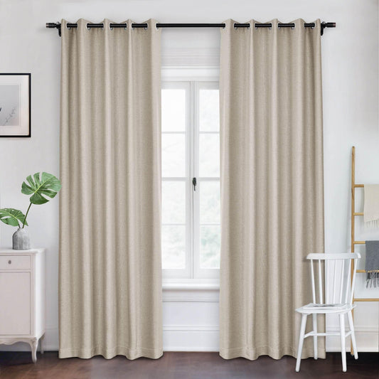 Frank Room Darkening Linen Blend Curtains Heavy Weight Thermal Blackout Drapes Grommet - Cololeaf -- #02 smoky grey