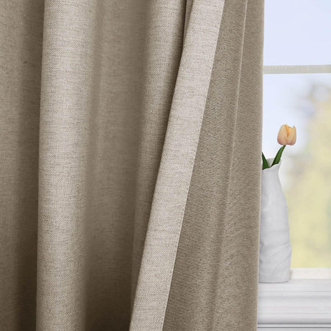 Frank Room Darkening Linen Blend Curtains Heavy Weight Thermal Blackout Drapes Grommet - Cololeaf -- #02 smoky grey