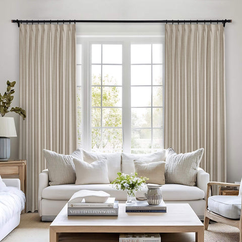 Frank Heavyweight Linen Blend Blackout Curtains - Thermal Insulated, Room Darkening, Pinch Pleat Drapes 1 Panel