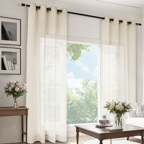 B11 Sheer Vertical Stripe Linen Blend Light Filtering Curtain Grommet 1 Panel