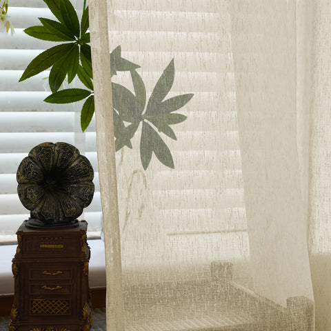 B11 Sheer Vertical Stripe Linen Blend Light Filtering Curtain Grommet 1 Panel