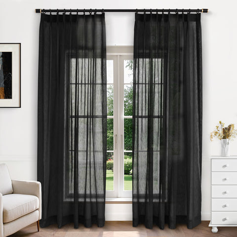B11 Sheer Vertical Stripe Linen Blend Light Filtering Curtain Pinch Pleat 1 Panel