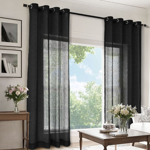 B11 Sheer Vertical Stripe Linen Blend Light Filtering Curtain Grommet 1 Panel