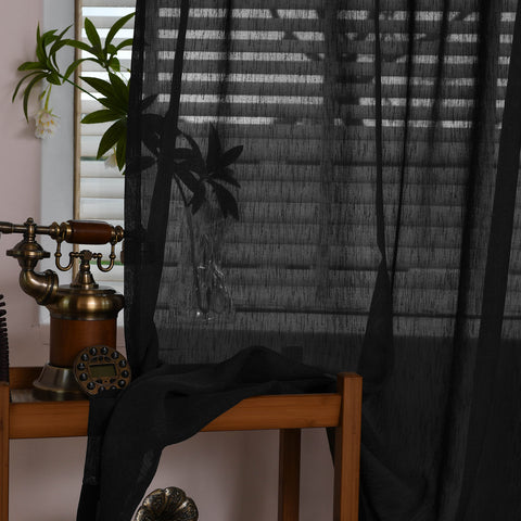 B11 Sheer Vertical Stripe Linen Blend Light Filtering Curtain Grommet 1 Panel