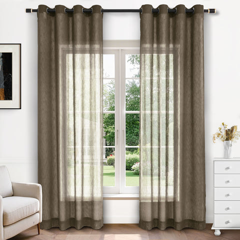 B11 Sheer Vertical Stripe Linen Blend Light Filtering Curtain Grommet 1 Panel