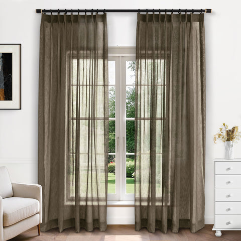 B11 Sheer Vertical Stripe Linen Blend Light Filtering Curtain Pinch Pleat 1 Panel