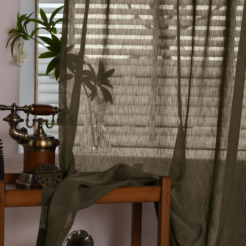 B11 Sheer Vertical Stripe Linen Blend Light Filtering Curtain Pinch Pleat 1 Panel