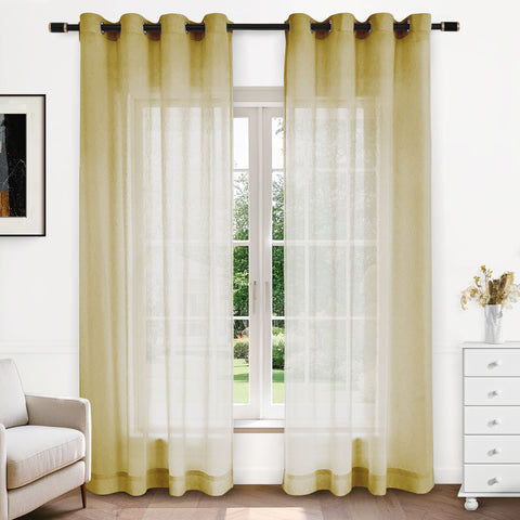 B11 Sheer Vertical Stripe Linen Blend Light Filtering Curtain Grommet 1 Panel