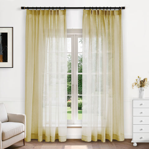 B11 Sheer Vertical Stripe Linen Blend Light Filtering Curtain Pinch Pleat 1 Panel