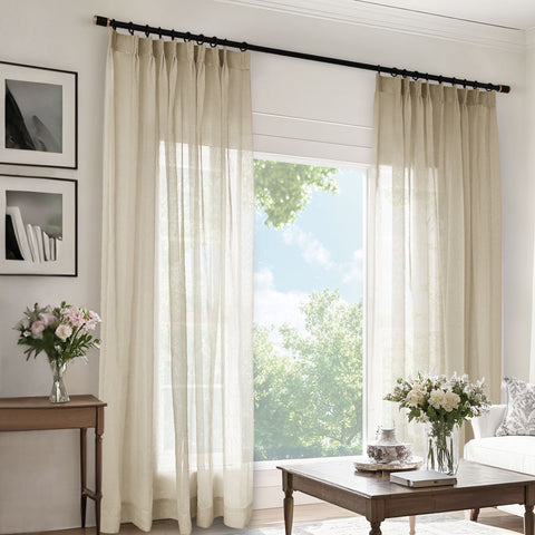 B11 Sheer Vertical Stripe Linen Blend Light Filtering Curtain Pinch Pleat 1 Panel
