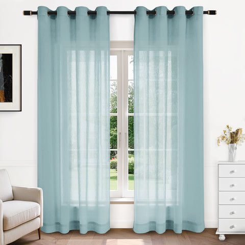 B11 Sheer Vertical Stripe Linen Blend Light Filtering Curtain Grommet 1 Panel