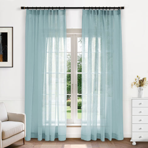 B11 Sheer Vertical Stripe Linen Blend Light Filtering Curtain Pinch Pleat 1 Panel