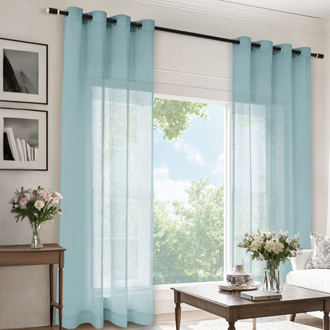 B11 Sheer Vertical Stripe Linen Blend Light Filtering Curtain Grommet 1 Panel