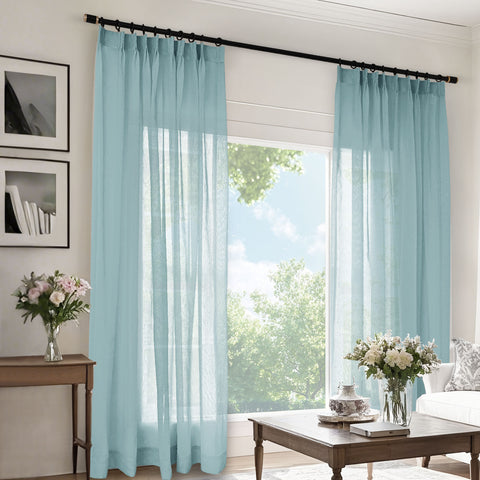 B11 Sheer Vertical Stripe Linen Blend Light Filtering Curtain Pinch Pleat 1 Panel