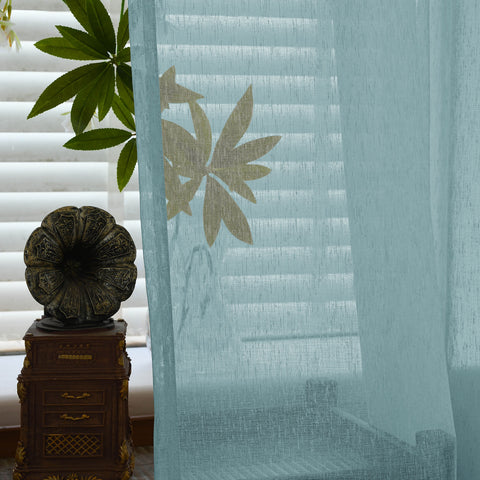 B11 Sheer Vertical Stripe Linen Blend Light Filtering Curtain Grommet 1 Panel