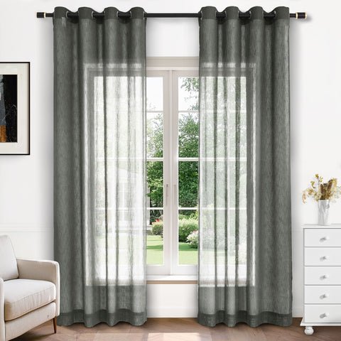 B11 Sheer Vertical Stripe Linen Blend Light Filtering Curtain Grommet 1 Panel