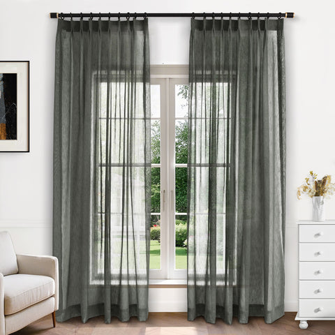 B11 Sheer Vertical Stripe Linen Blend Light Filtering Curtain Pinch Pleat 1 Panel