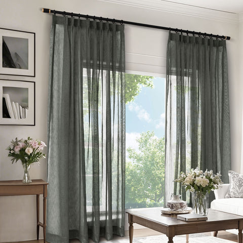 B11 Sheer Vertical Stripe Linen Blend Light Filtering Curtain Pinch Pleat 1 Panel