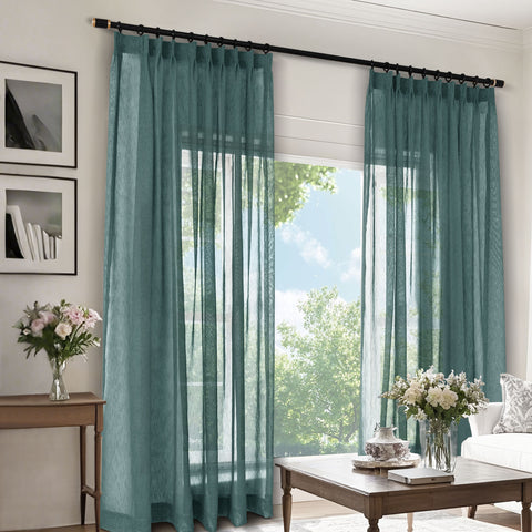 B11 Sheer Vertical Stripe Linen Blend Light Filtering Curtain Pinch Pleat 1 Panel