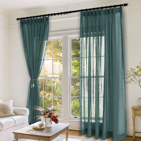 B11 Sheer Vertical Stripe Linen Blend Light Filtering Curtain Pinch Pleat 1 Panel