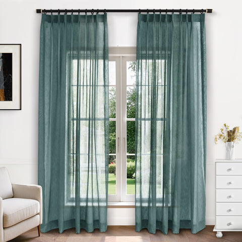 B11 Sheer Vertical Stripe Linen Blend Light Filtering Curtain Pinch Pleat 1 Panel