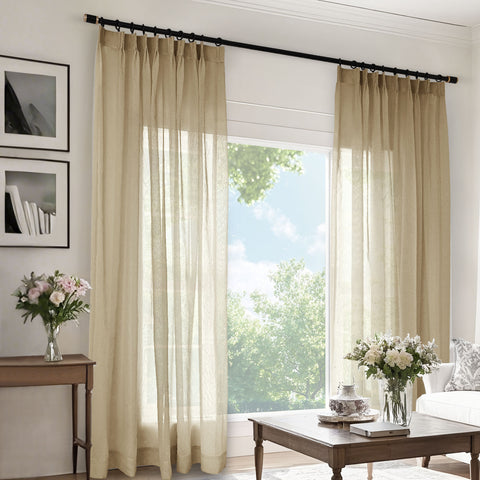 B11 Sheer Vertical Stripe Linen Blend Light Filtering Curtain Pinch Pleat 1 Panel