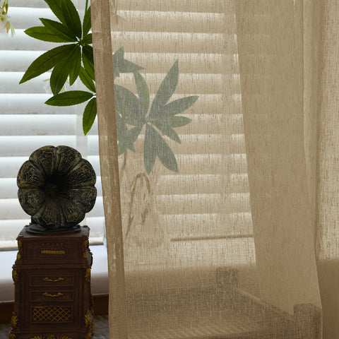 B11 Sheer Vertical Stripe Linen Blend Light Filtering Curtain Grommet 1 Panel