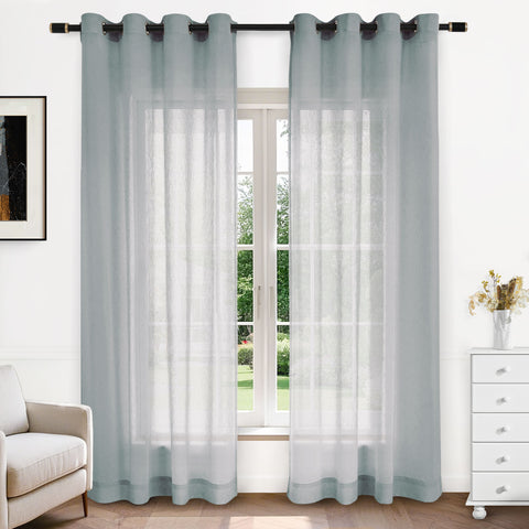 B11 Sheer Vertical Stripe Linen Blend Light Filtering Curtain Grommet 1 Panel