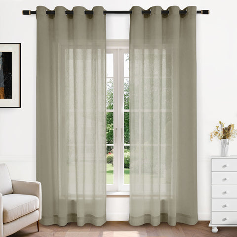 B11 Sheer Vertical Stripe Linen Blend Light Filtering Curtain Grommet 1 Panel