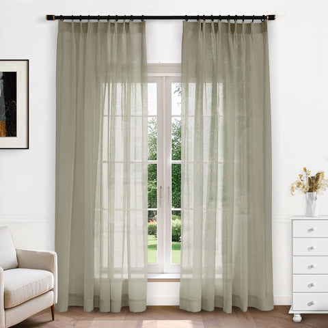 B11 Sheer Vertical Stripe Linen Blend Light Filtering Curtain Pinch Pleat 1 Panel