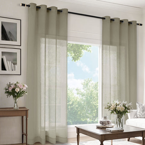 B11 Sheer Vertical Stripe Linen Blend Light Filtering Curtain Grommet 1 Panel