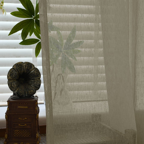 B11 Sheer Vertical Stripe Linen Blend Light Filtering Curtain Grommet 1 Panel