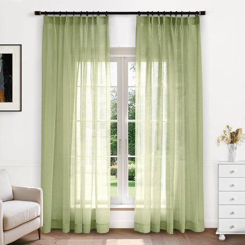B11 Sheer Vertical Stripe Linen Blend Light Filtering Curtain Pinch Pleat 1 Panel