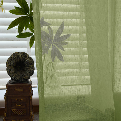 B11 Sheer Vertical Stripe Linen Blend Light Filtering Curtain Grommet 1 Panel
