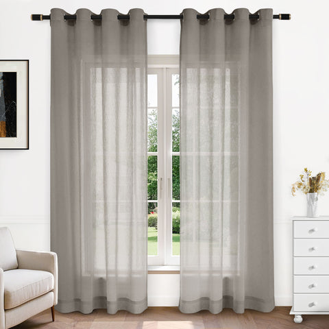 B11 Sheer Vertical Stripe Linen Blend Light Filtering Curtain Grommet 1 Panel
