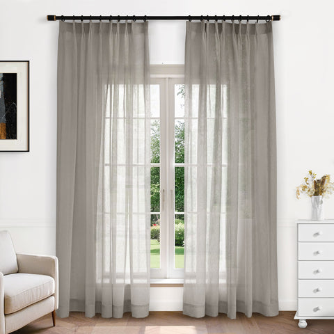 B11 Sheer Vertical Stripe Linen Blend Light Filtering Curtain Pinch Pleat 1 Panel