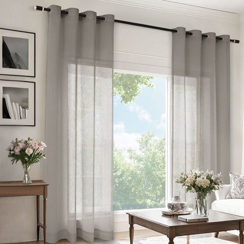 B11 Sheer Vertical Stripe Linen Blend Light Filtering Curtain Grommet 1 Panel