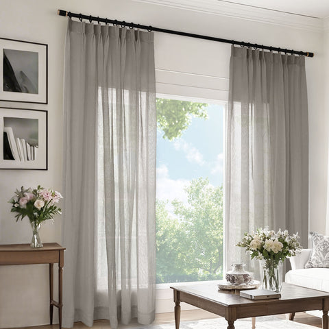 B11 Sheer Vertical Stripe Linen Blend Light Filtering Curtain Pinch Pleat 1 Panel