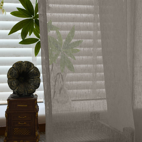 B11 Sheer Vertical Stripe Linen Blend Light Filtering Curtain Grommet 1 Panel
