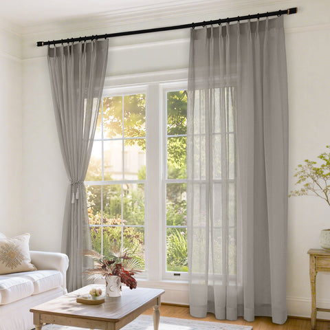 B11 Sheer Vertical Stripe Linen Blend Light Filtering Curtain Pinch Pleat 1 Panel