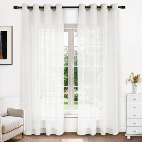 B11 Sheer Vertical Stripe Linen Blend Light Filtering Curtain Grommet 1 Panel