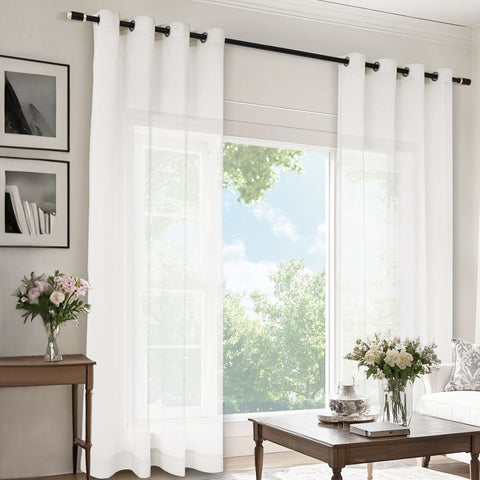 B11 Sheer Vertical Stripe Linen Blend Light Filtering Curtain Grommet 1 Panel